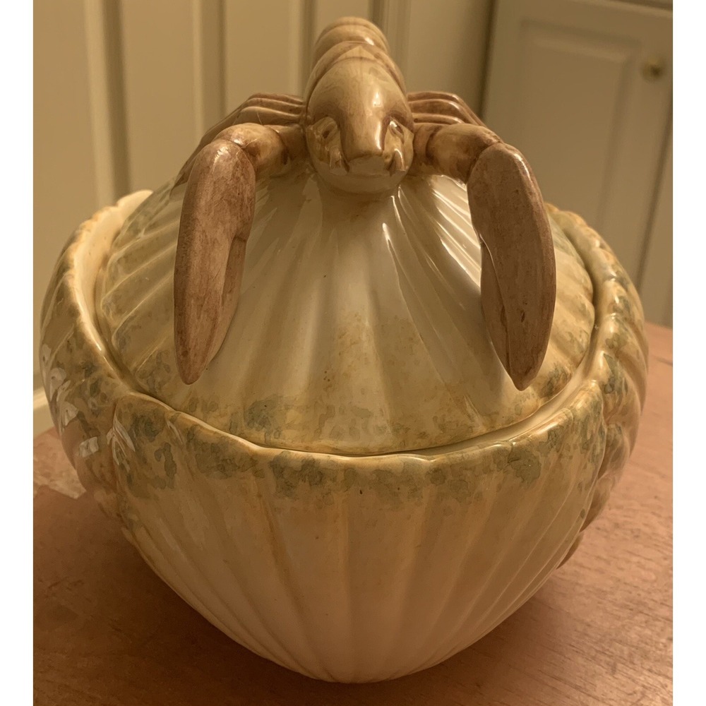Vintage Vietri Italy Lidded Shell Bowl With Lobster‎ On Top Rare 8"x6"